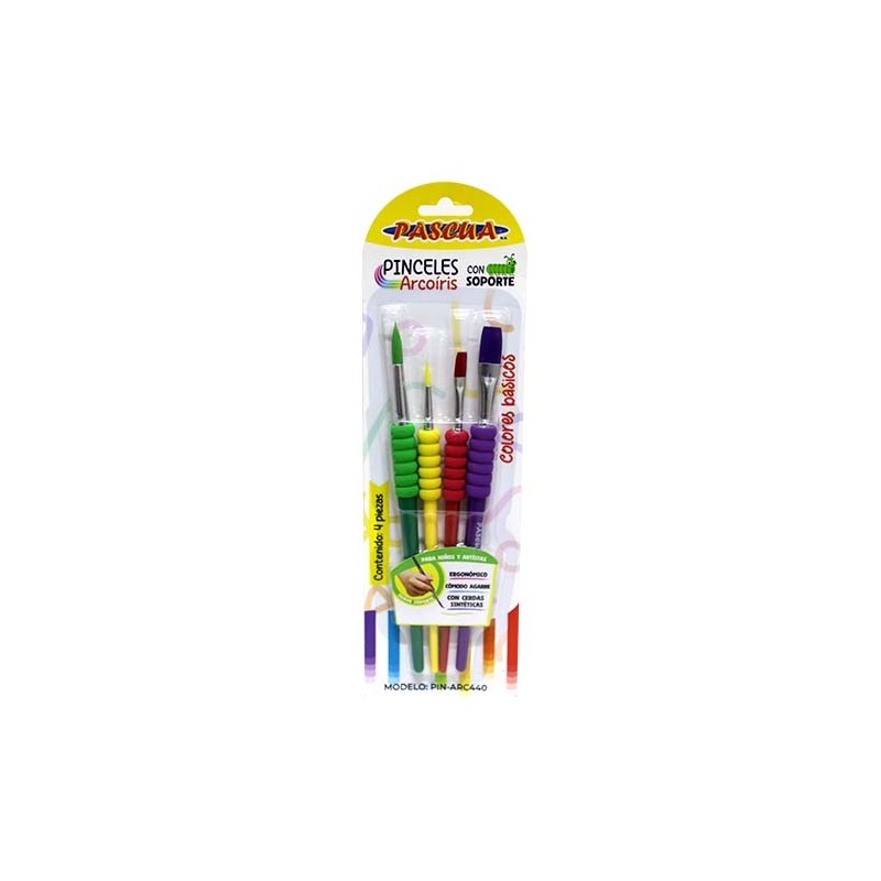 PINCELES ARCOIRIS C/SOPORTE 4PZ-PASCUA-PINCEL