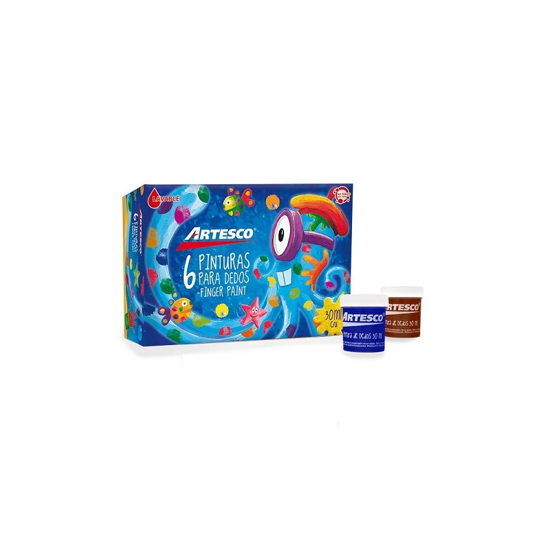 PINTURA PARA DEDOS 30ML COLORES SURTIDOS 6PZ-ARTESCO-PINTURA ESCOLAR