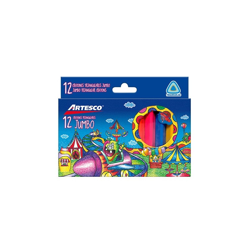 CRAYONES DE CERA JUMBO TRIANGULARES 12PZ-ARTESCO-CRAYONES