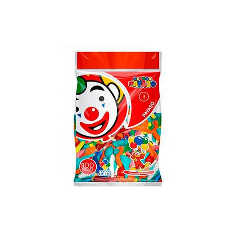 GLOBO  REDONDO NO.3 SURTIDO 100PZ-PAYASO-GLOBO