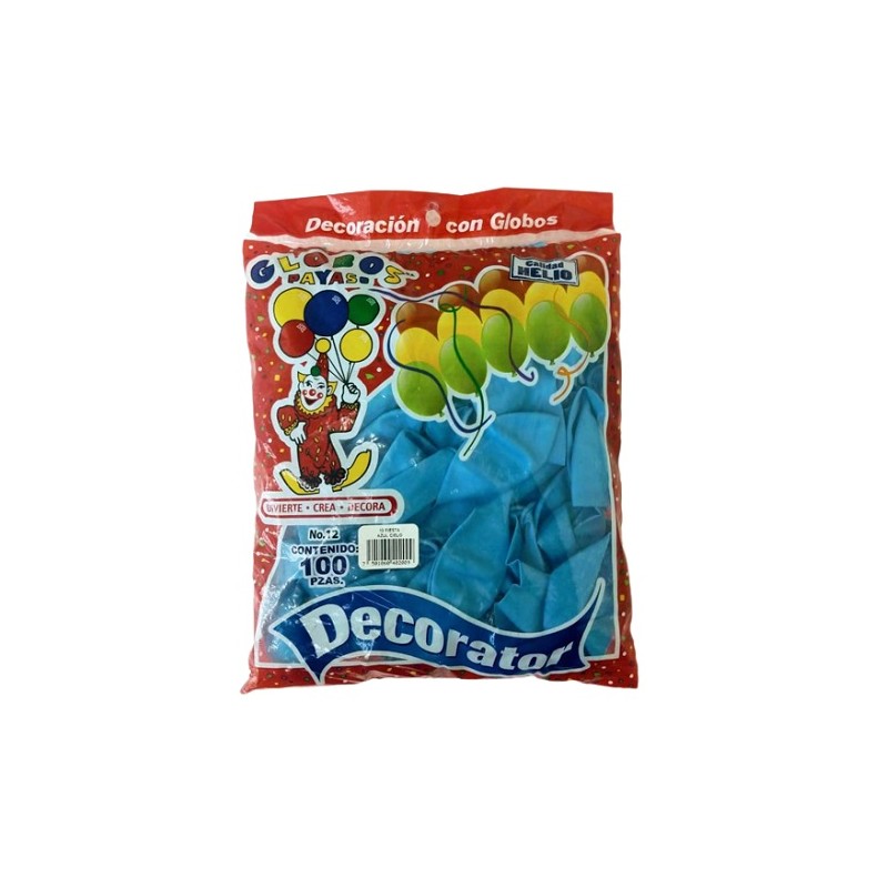 GLOBO DECORATOR #12 AZUL CIELO 100PZ-PAYASO-GLOBO