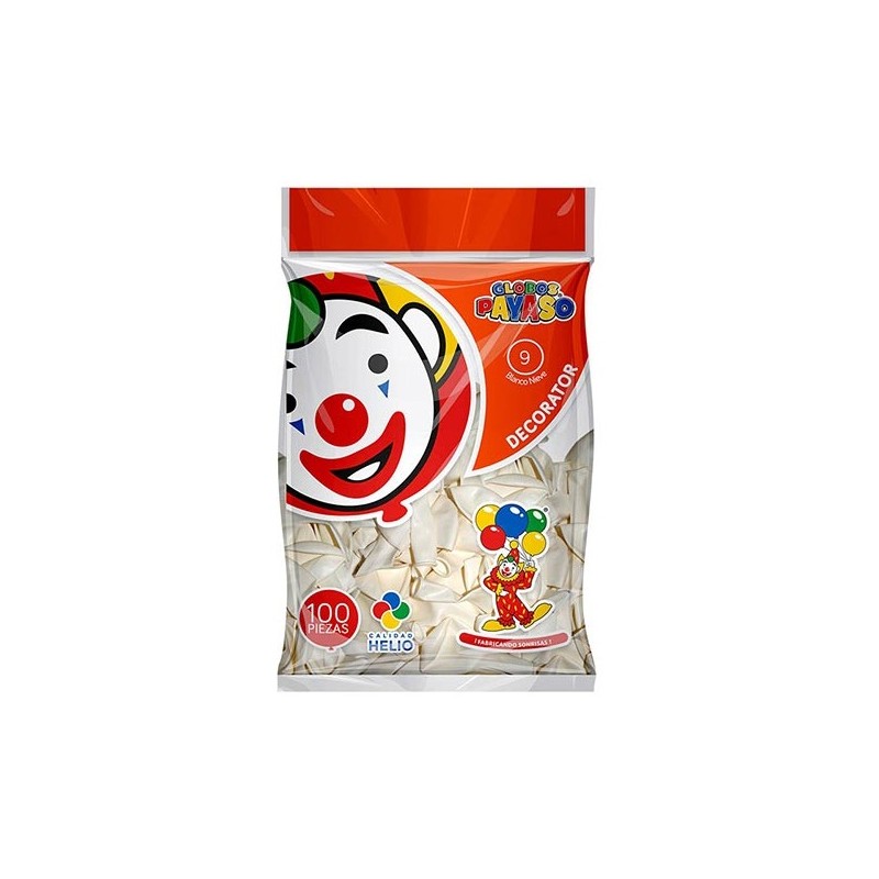 GLOBO DECORATOR NO. 9 BCO NIEVE 100PZ-PAYASO-GLOBO