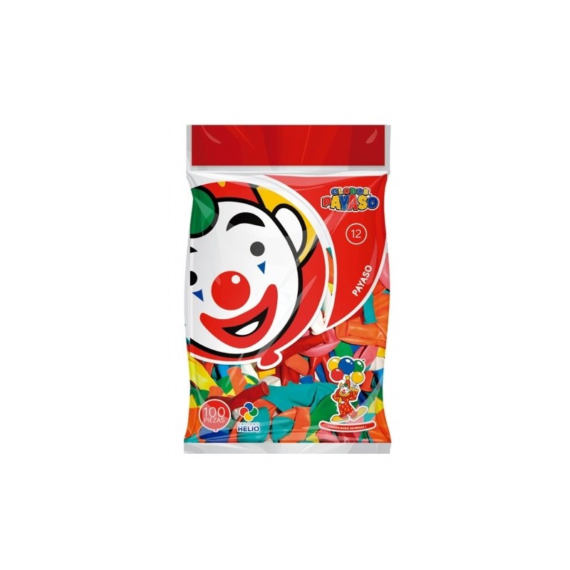 GLOBO REDONDO NO.12 SURTIDO 100PZ-PAYASO-GLOBO