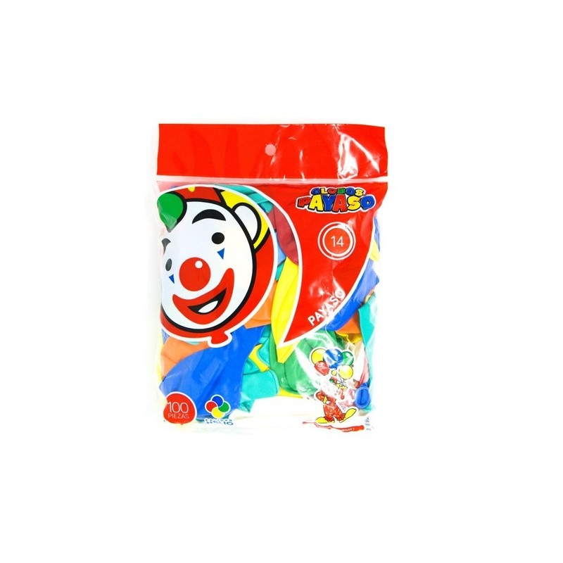 GLOBO REDONDO NO.14 SURTIDO 100PZ-PAYASO-GLOBO