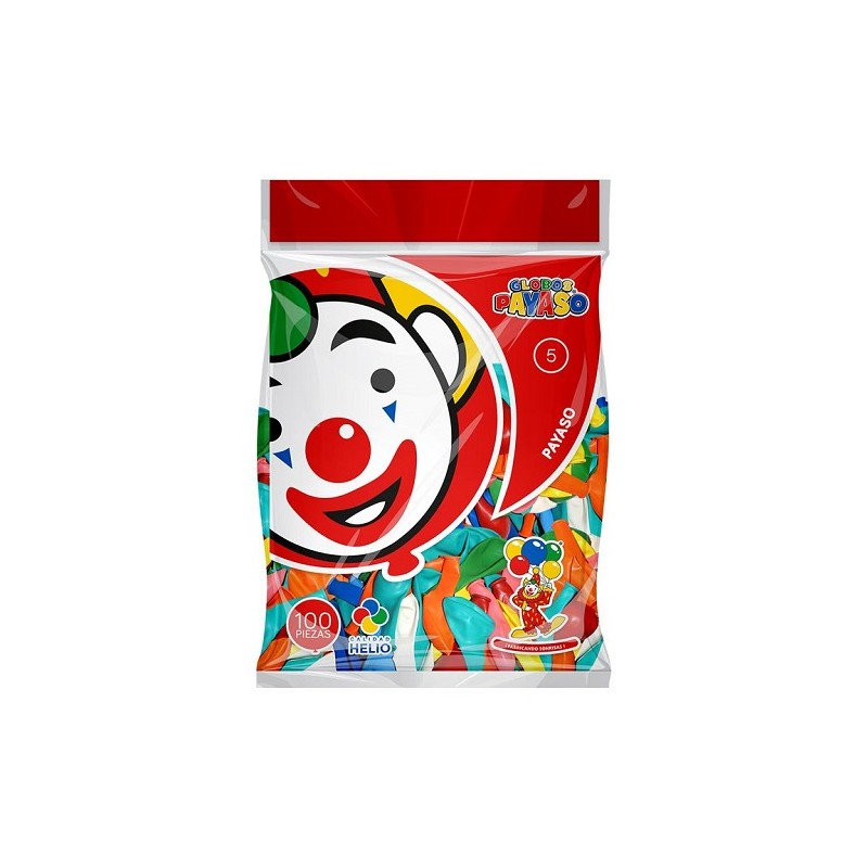 GLOBO REDONDO NO.5 SURTIDO 100PZ-PAYASO-GLOBO