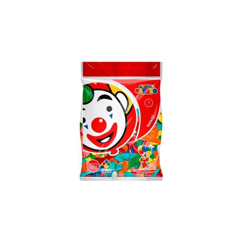 GLOBO REDONDO NO.7 SURTIDO 100PZ-PAYASO-GLOBO
