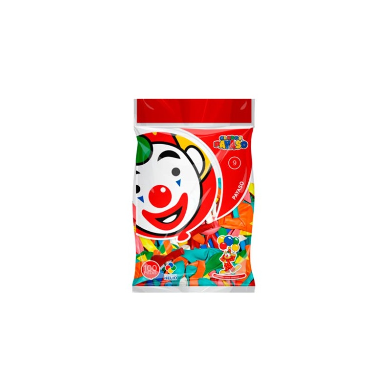 GLOBO REDONDO NO.9 SURTIDO 100PZ-PAYASO-GLOBO