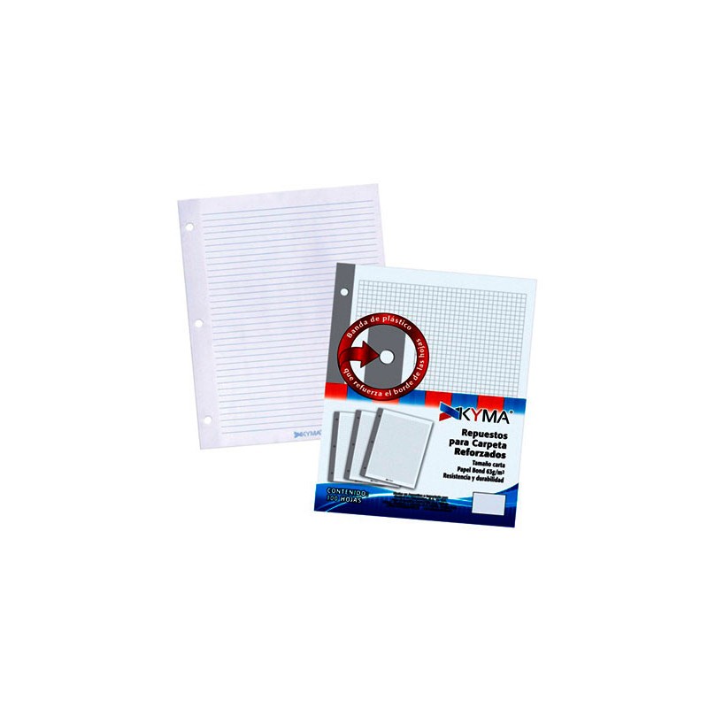 HOJAS DE REPUESTO PARA CARPETA CARTA CON REFUERZO 100H-KYMA-HOJA P/CARPETA
