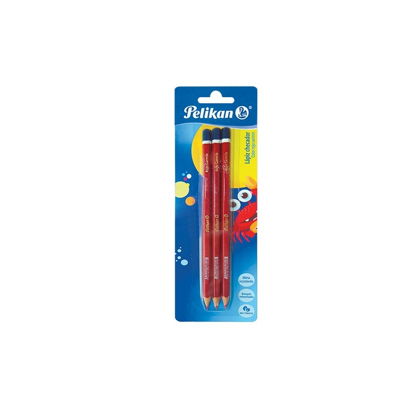 LAPIZ CHECADOR ROJO 3PZ-PELIKAN-LAPIZ D/COLOR ESCO.