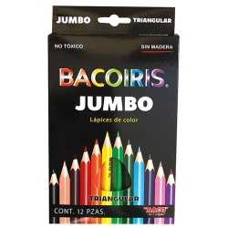LAPIZ DE COLOR LARGOS JUMBO BACOIRIS 12PZ-BACO-LAPIZ D/COLOR ESCO.
