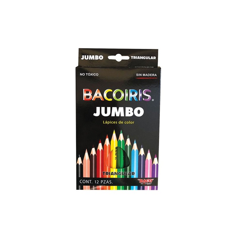 LAPIZ DE COLOR LARGOS JUMBO BACOIRIS 12PZ-BACO-LAPIZ D/COLOR ESCO.