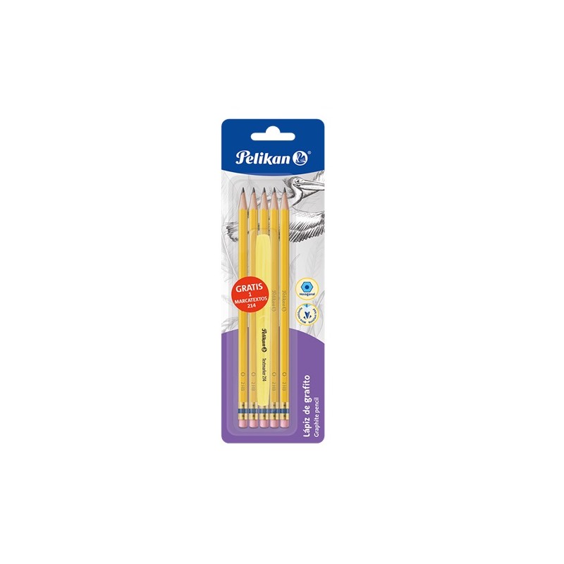 LAPIZ DE GRAFITO #2 HB HEXA GONAL 5PZ-PELIKAN-LAPIZ