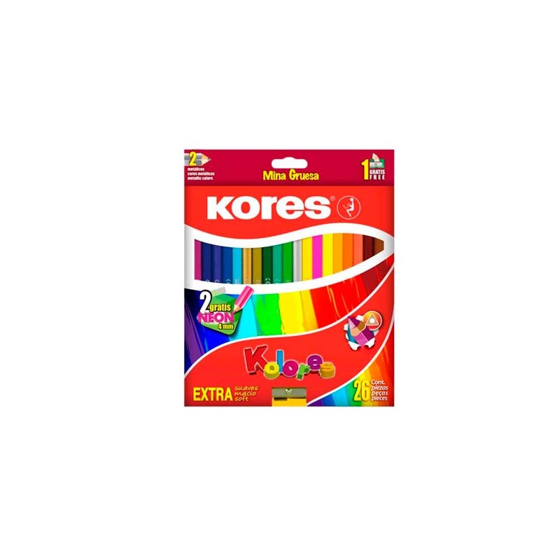 LAPIZ DE COLOR TRIANGULAR 4MM 26PZ-KORES-LAPIZ D/COLOR ESCO.
