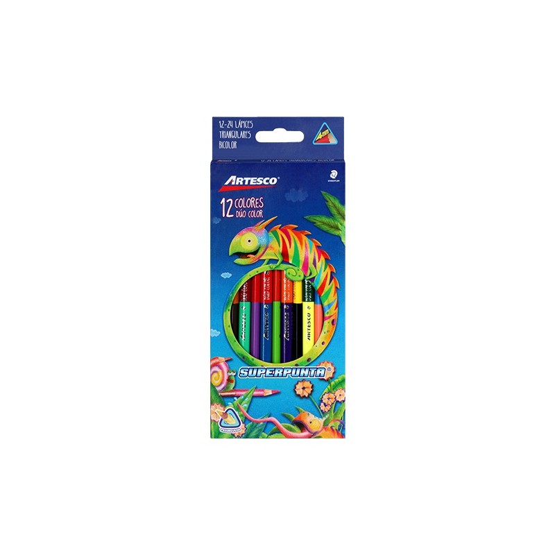 LAPIZ DE COLOR TRIANGULAR DOBLE PUNTA 12PZ-ARTESCO-LAPIZ D/COLOR ESCO.