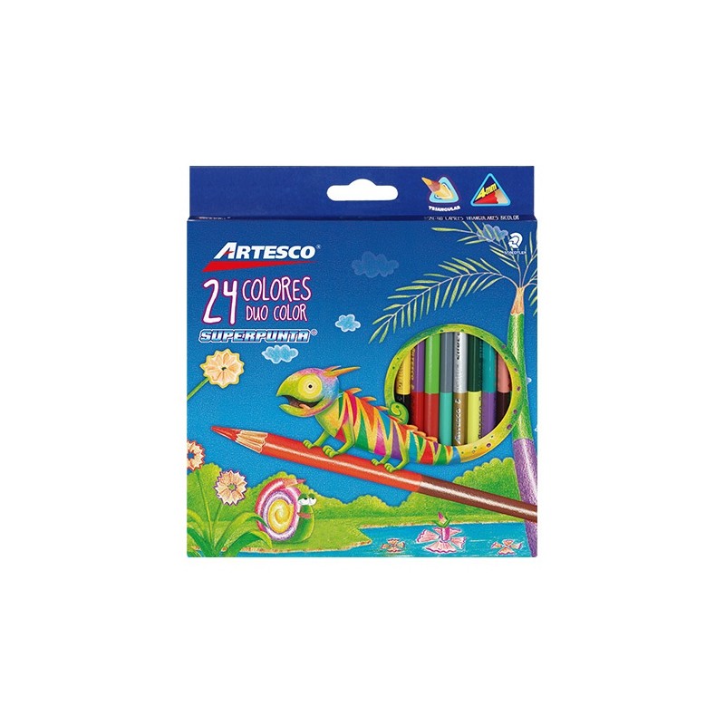 LAPIZ DE COLOR TRIANGULAR DOBLE PUNTA 24PZ-ARTESCO-LAPIZ D/COLOR ESCO.