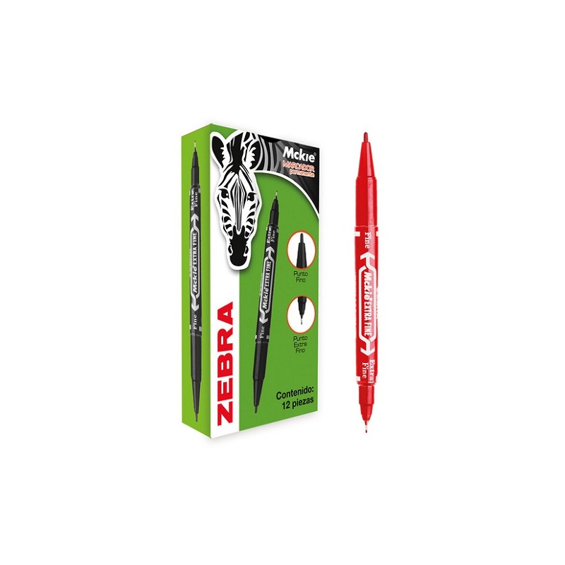 MARCADOR PERMANENTE DOBLE PUNTA MCKIE 12PZ-ZEBRA-MARCADORES