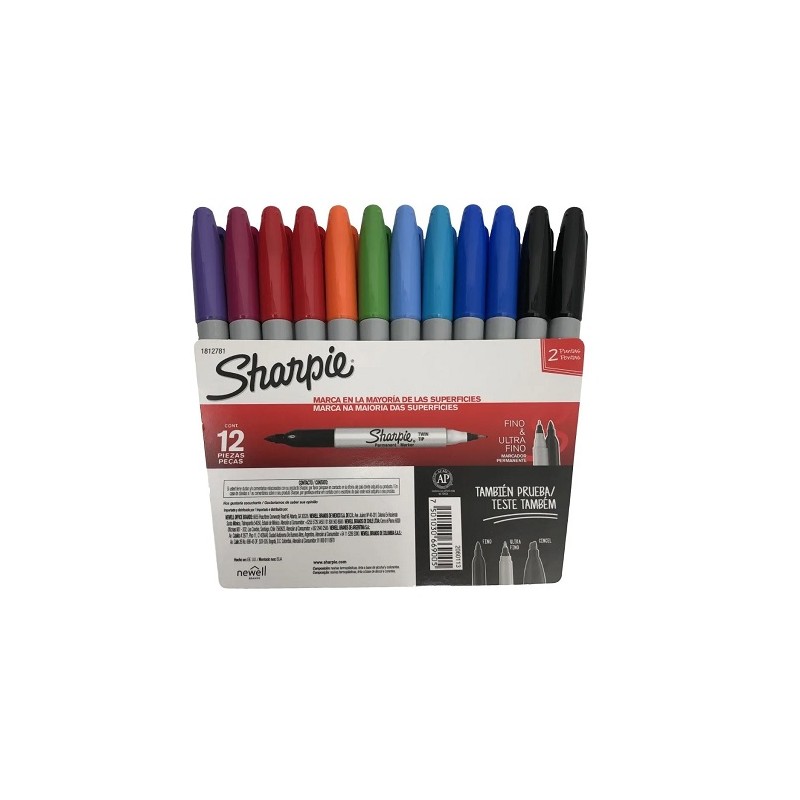 MARCADOR PERMANENTE PUNTA DOBLE TWIN SURTIDO 12PZ-SHARPIE-MARCADORES