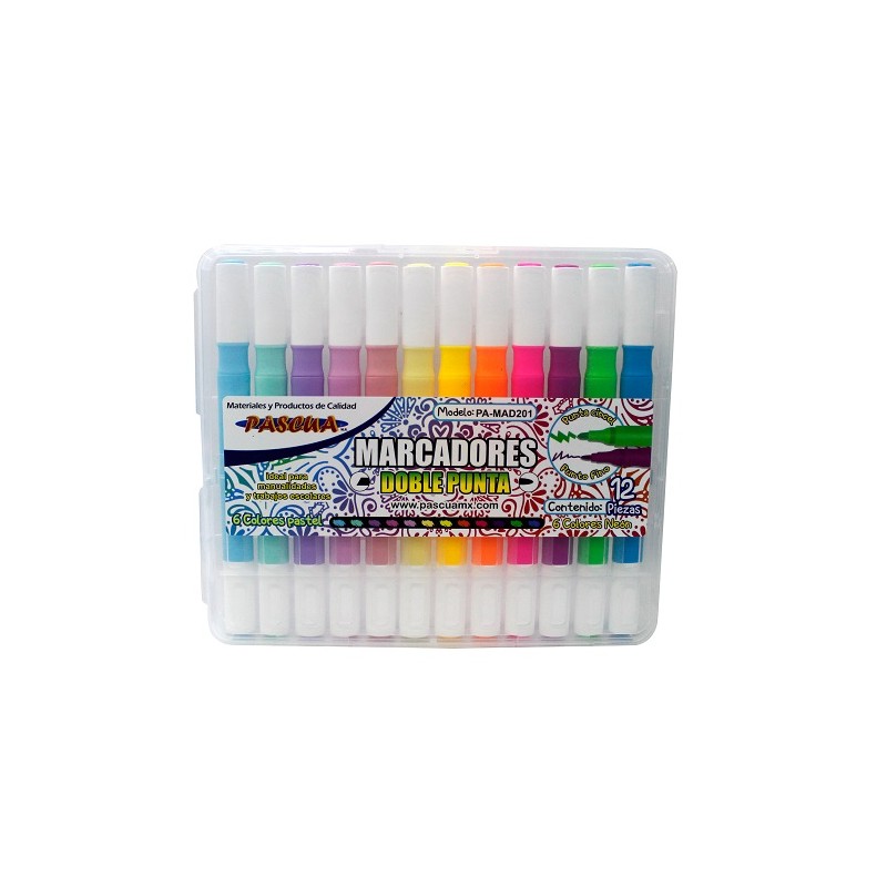 MARCADORES DOBLE PUNTA 12PZ PASTEL/NEON-PASCUA-PLUMIN/PLUMONES