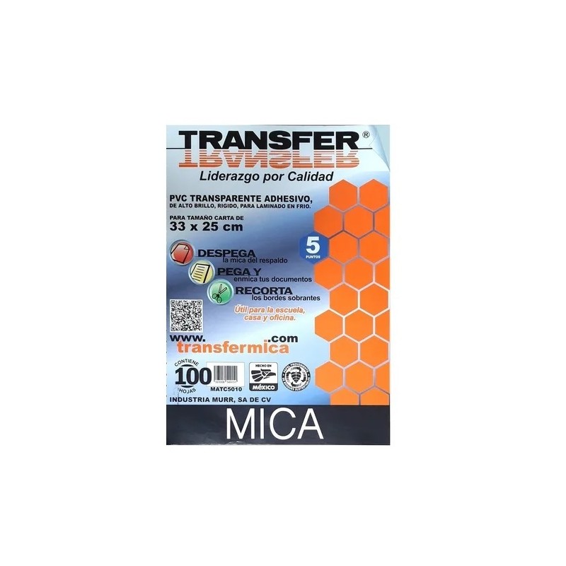 MICA ADHESIVA TRANSFER CARTA 100PZ-TRANSFER-MICAS ADHERIBLES