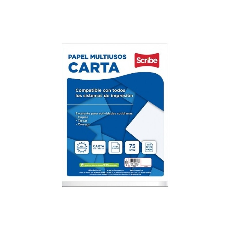 PAPEL BOND CARTA CLASICO 100H-SCRIBE-PAPEL MULTIFUNCIONAL