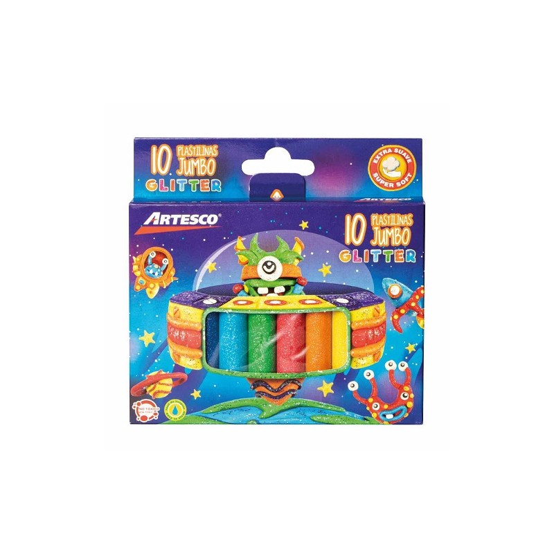 PLASTILINA JUMBO CON GLITTER 10PZ-ARTESCO-MASA/PLASTILINA
