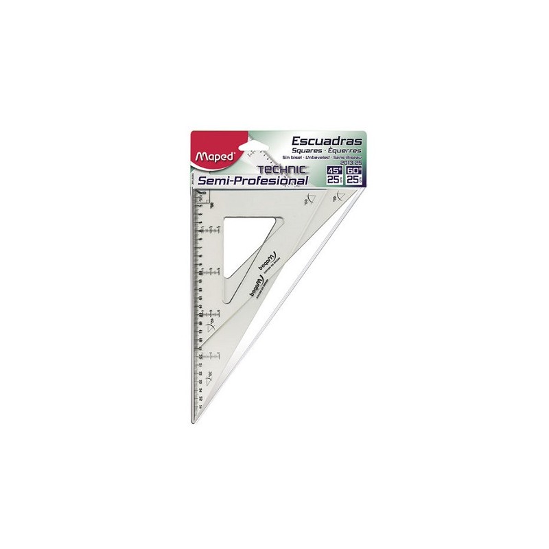 ESCUADRA SEMI PROFESIONAL SIN BISEL TECHNIC C/G° 25CM-MAPED-ESCUADRA