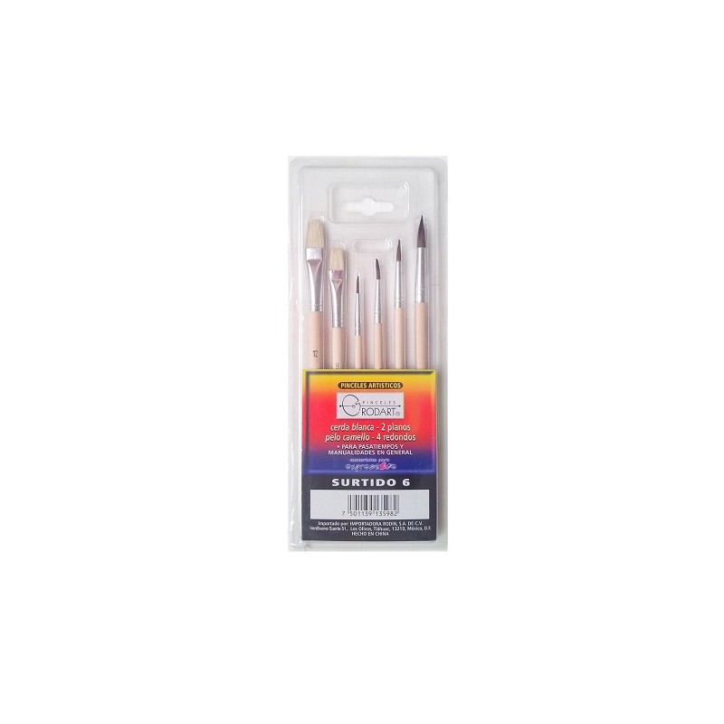 PINCEL DE CERDA BLANCA Y CAMELLO RODART SURTIDO 6PZ-ISEMART-PINCEL