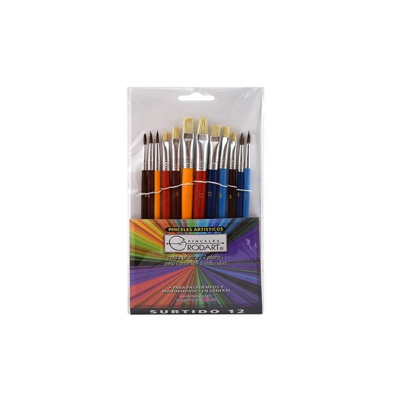 PINCEL DE CERDA BLANCA Y CAMELLO SURTIDO 12PZ-RODART-PINCEL